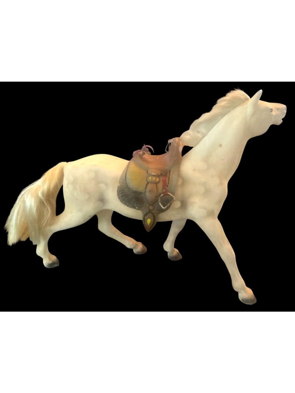 Vtg1960s Steha Lieha Flocked Horse Figurine With Saddle Wheels West Germany